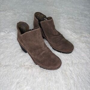 Fly London Wezo Brown Suede Leather Zip Ankle Boots Block Heel EU 39 US 8 - 8.5